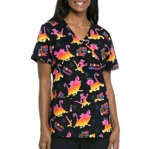 NWT Disney's Lion King "Just Can't Wait" Women's Printed V-Neck Scrub Top